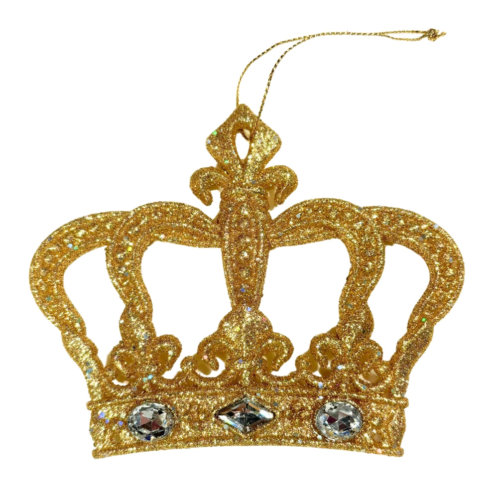 Couronne décorative en paillettes dorées avec cristaux scintillants et lien de suspension