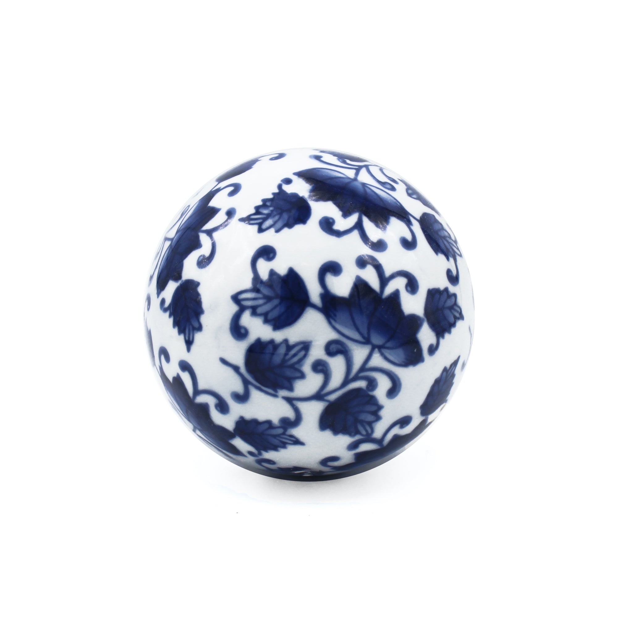 Boule décorative en porcelaine blanche à motifs floraux bleus