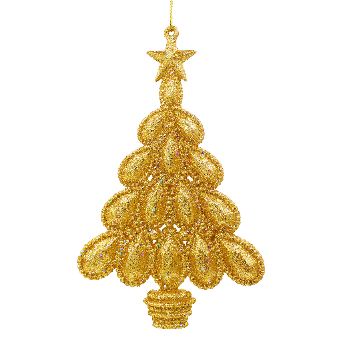 Sapin de Noël pailleté doré à suspendre, surmonté d'une étoile
