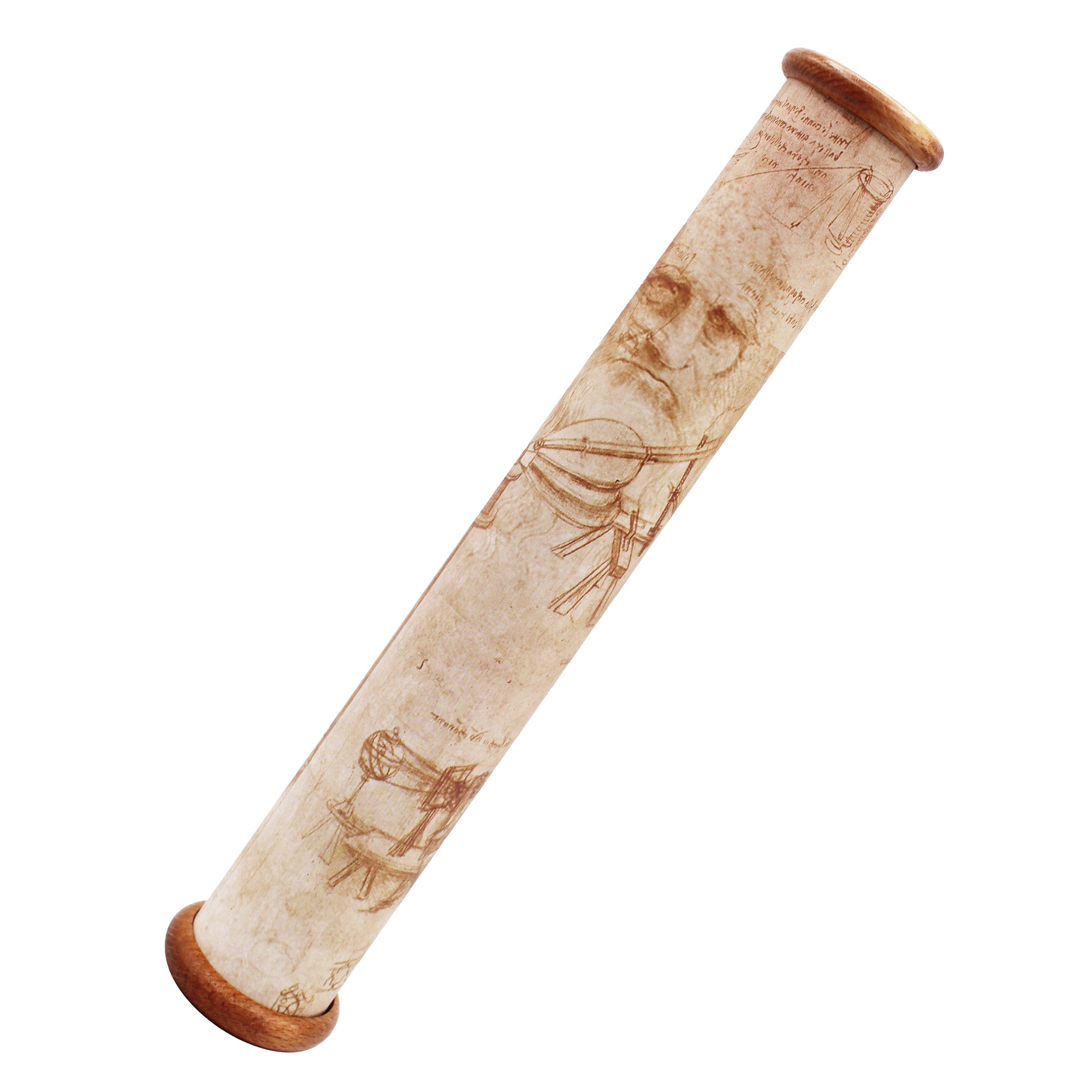 Kaléidoscope brun modèle De Vinci en papier imprimé avec embouts en bois