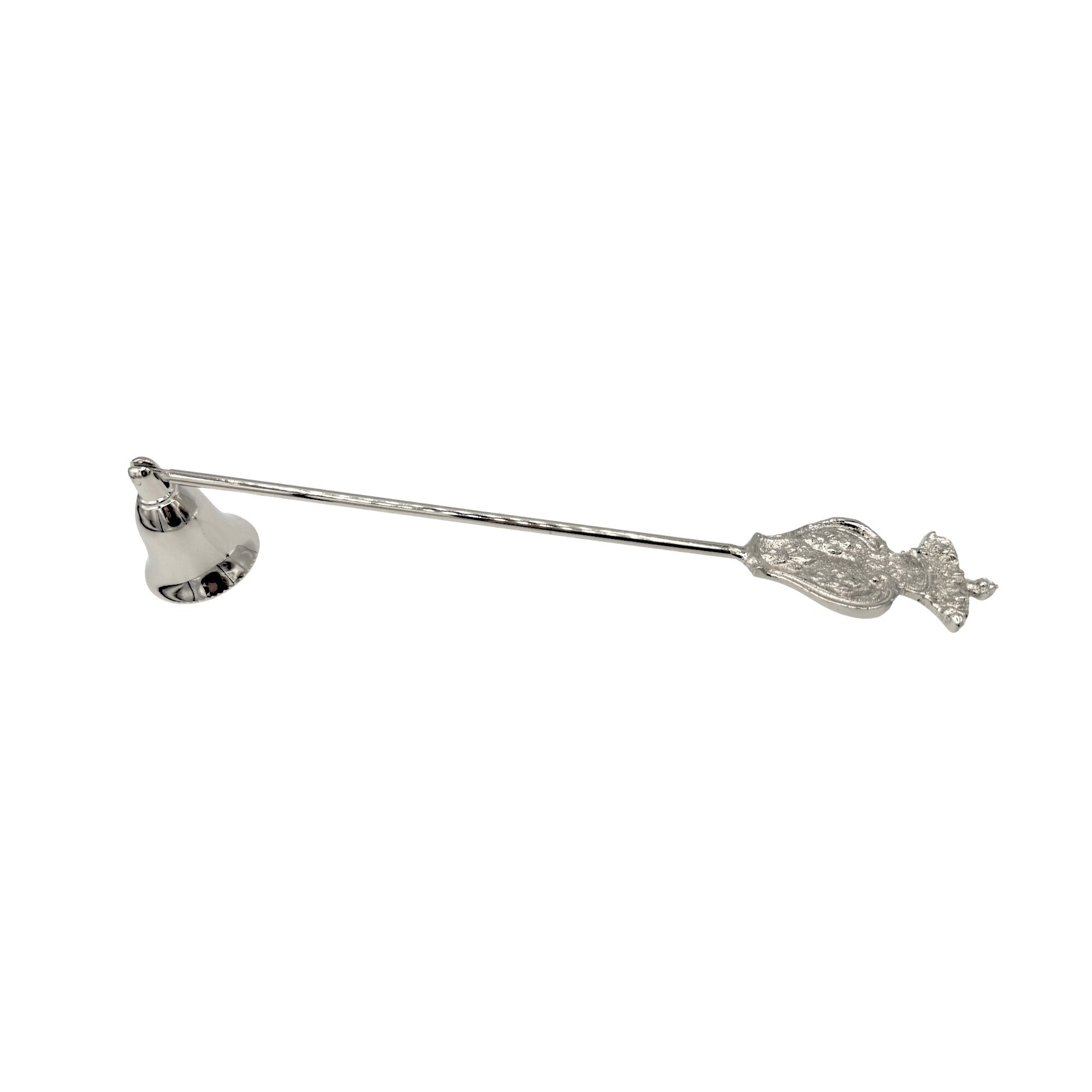 Eteignoir long en métal argenté avec cloche conique et poignée fleur-de-lys couronnée