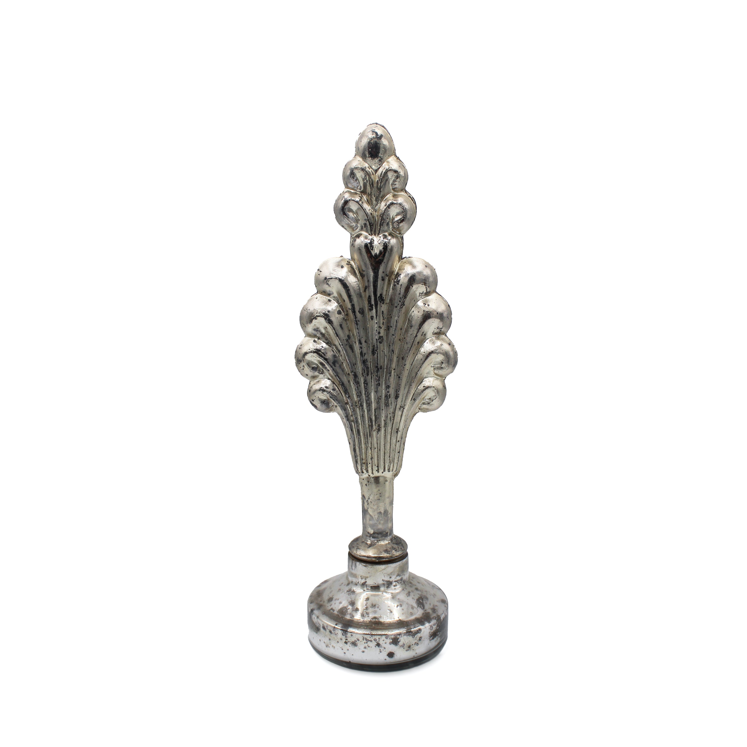 Réflecteur de lumière en verre argenté patine antique, base ronde lestée