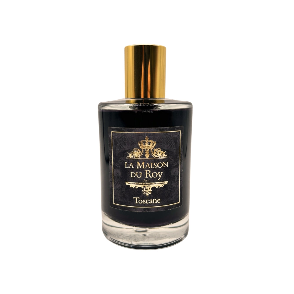 Flacon de parfum d'ambiance Toscane 100 ml en verre noir avec bouchon doré