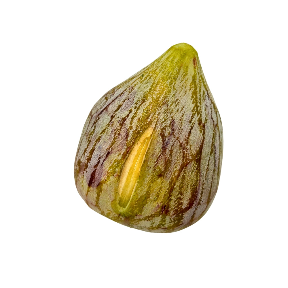 Figue verte en marbre de Carrare poli, marbrures vertes, jaunes et brunes