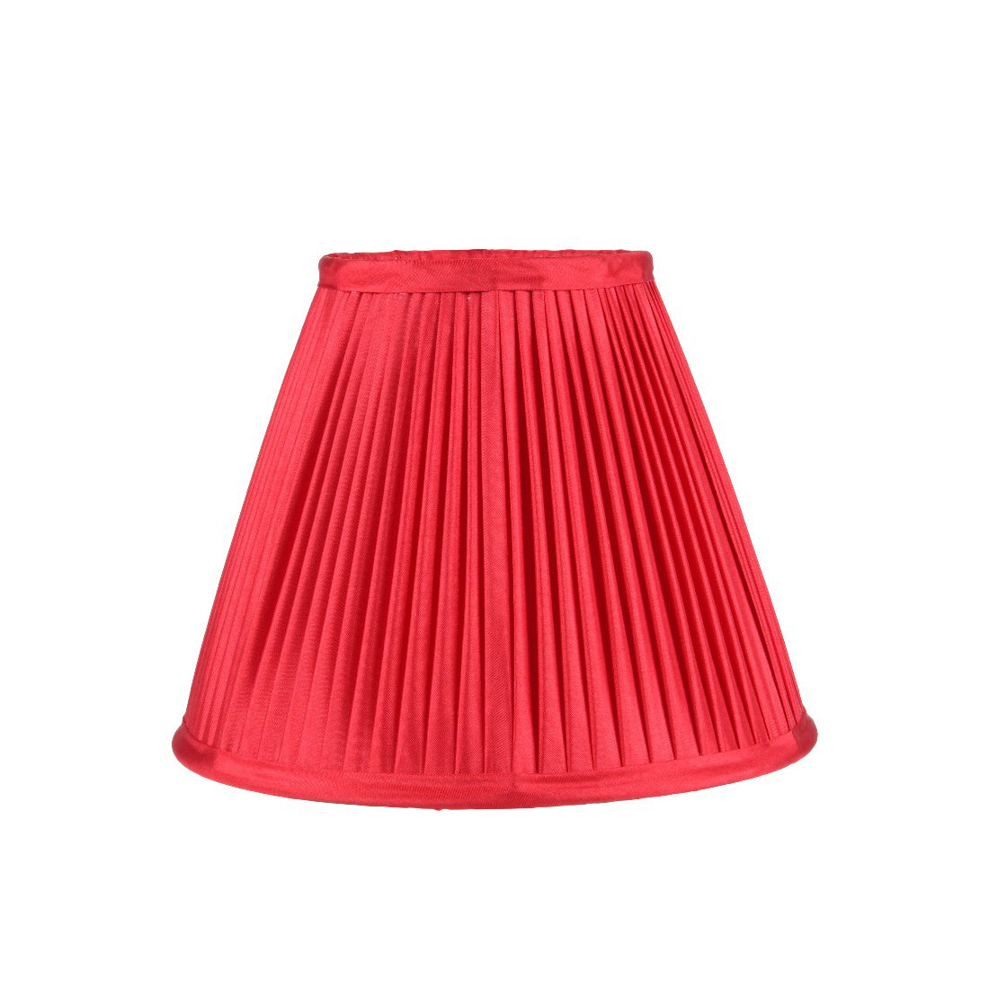 Abat-jour plissé en satin rouge, forme conique à bord arrondi