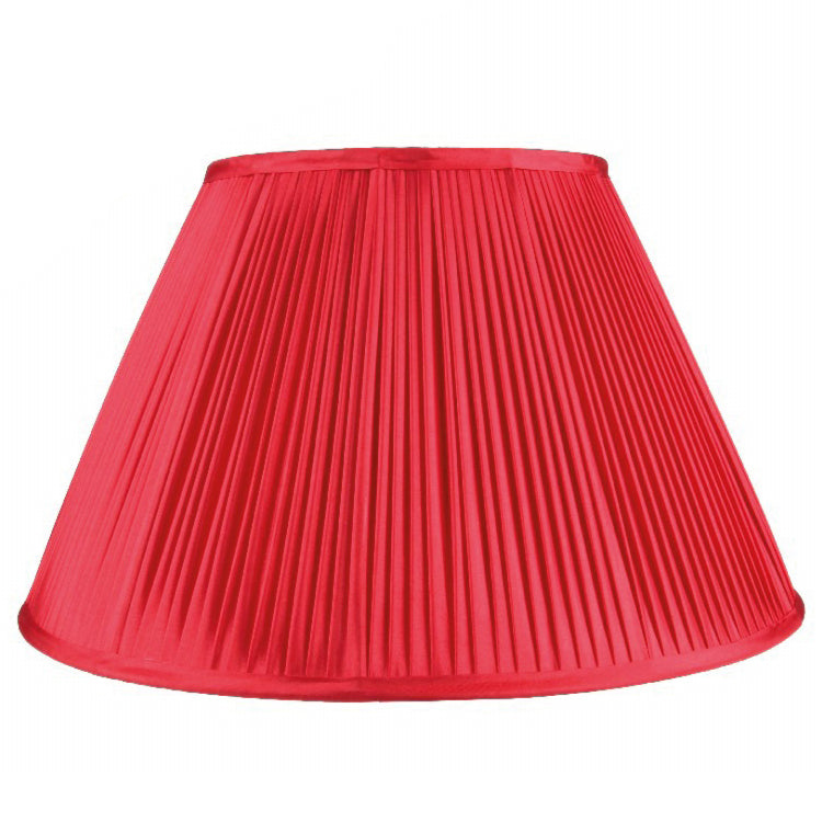 Abat-jour plissé en satin rouge, forme évasée avec bord inférieur arrondi