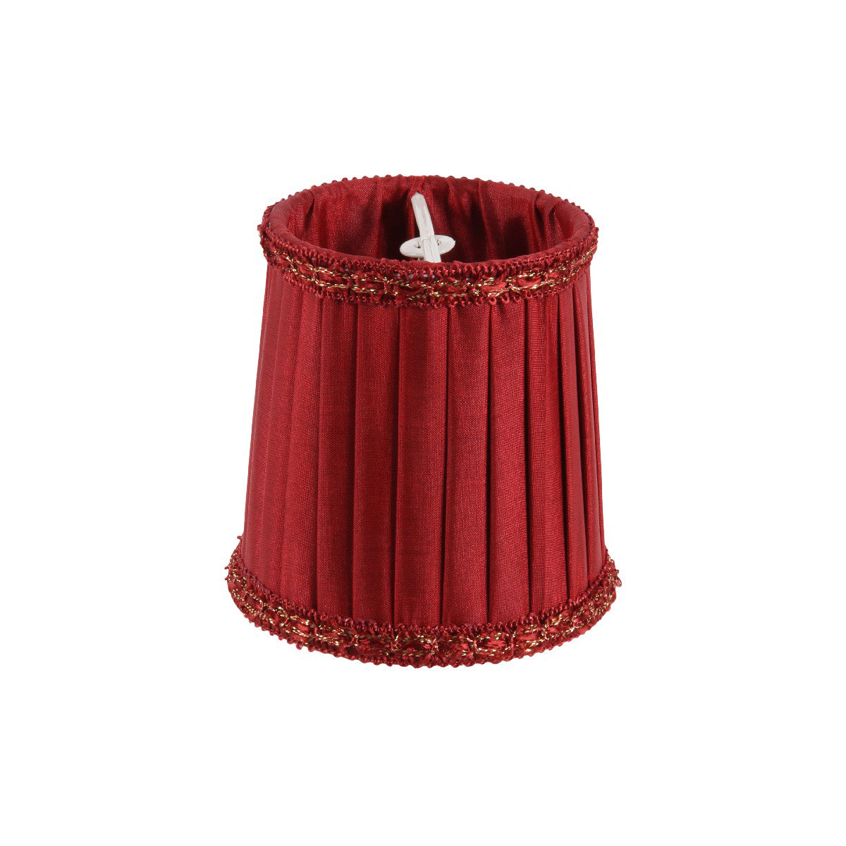 Petit abat-jour plissé en satin rouge avec passementerie dorée