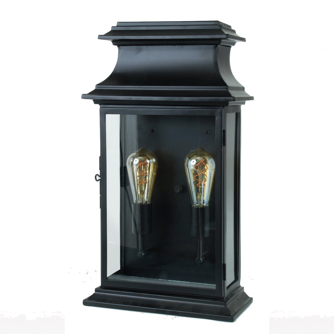 Applique d'extérieur en fer forgé noir vitrées avec deux ampoules apparentes