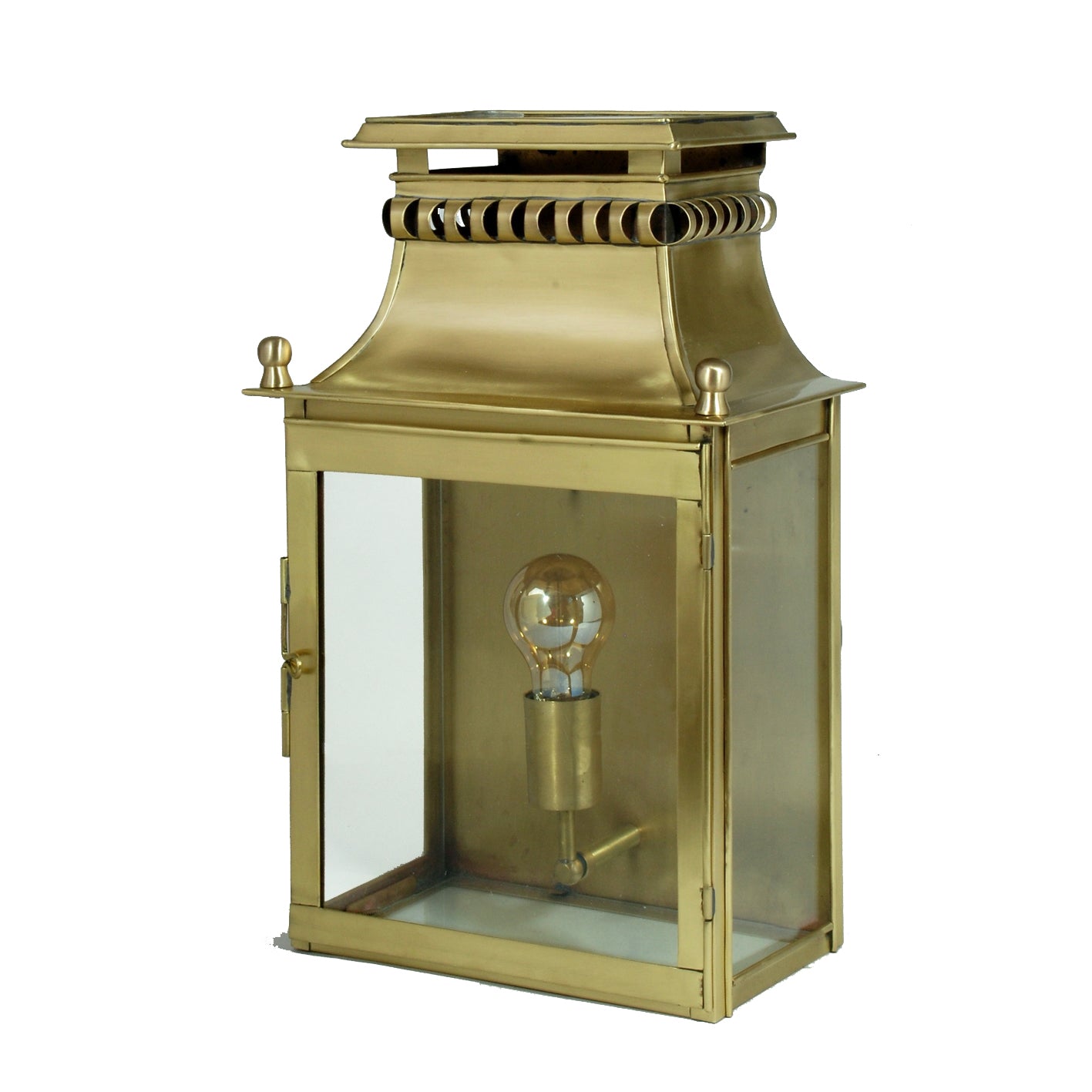 Applique d'extérieur en laiton doré avec vitres, porte frontale et douille visible