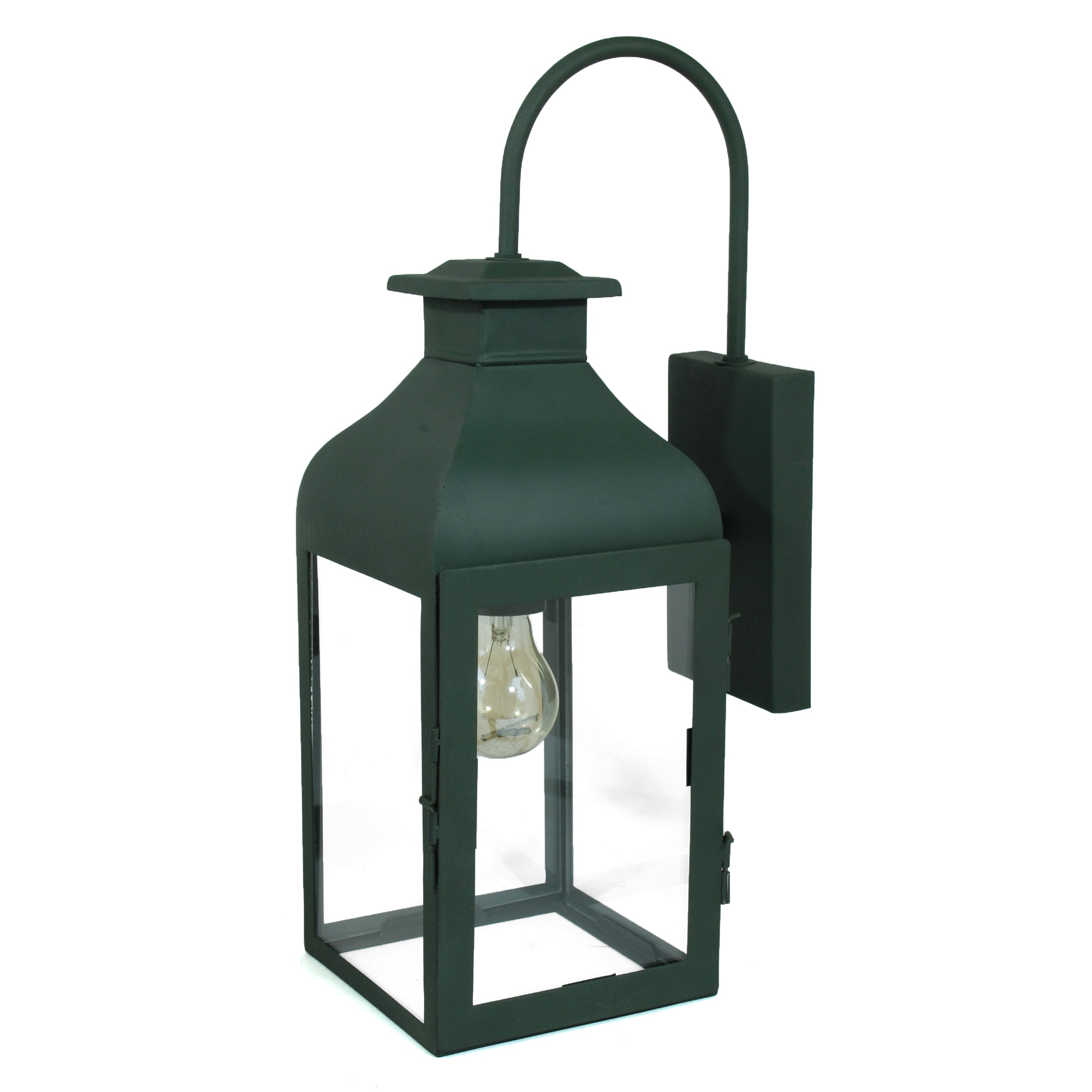 Applique d'extérieur en fer forgé vert foncé avec vitres et anse arquée