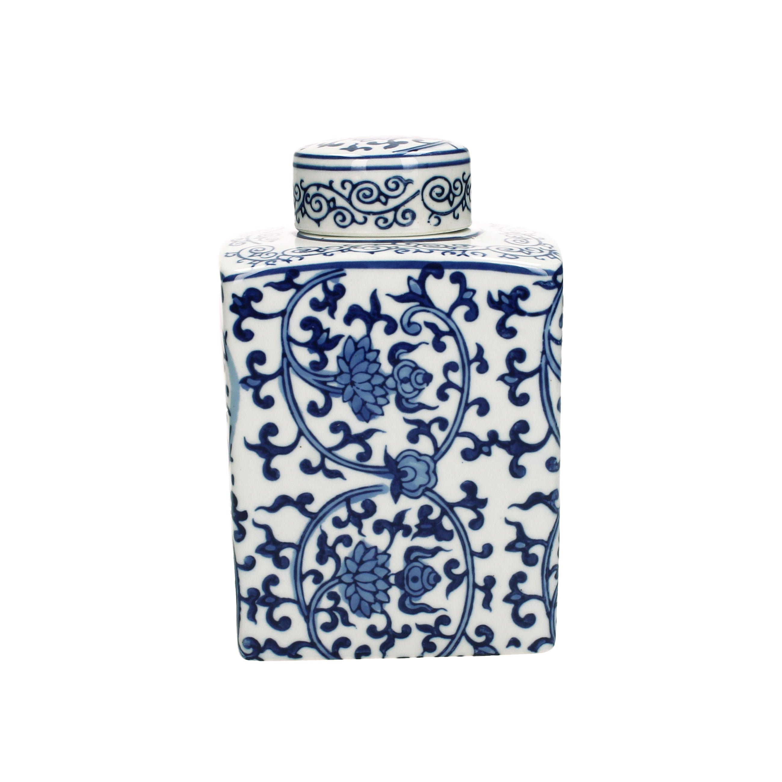 Boîte à thé en porcelaine blanche à motifs floraux bleus avec couvercle