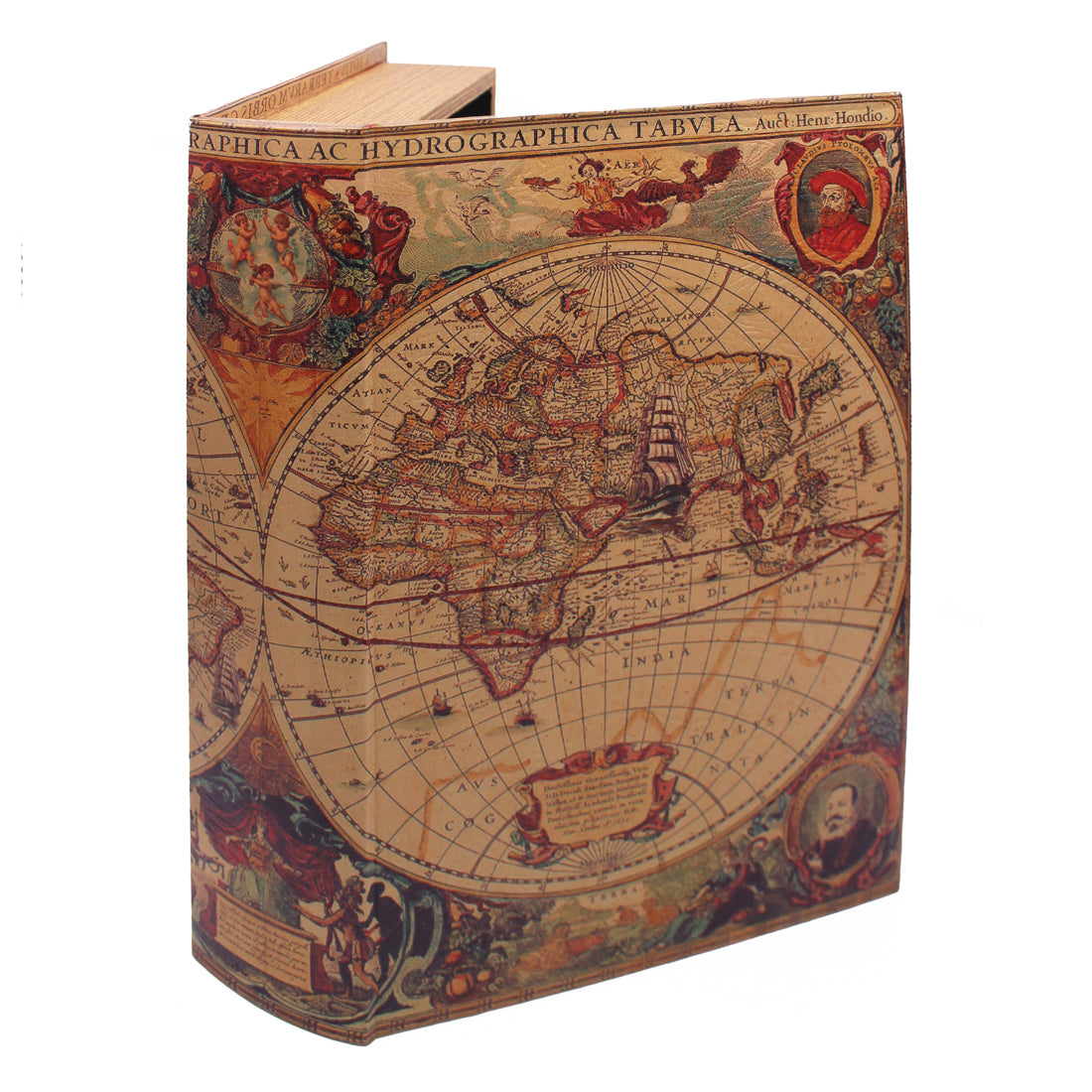 Boîte-livre mappemonde en carton, couverture vintage multicolore avec carte du monde