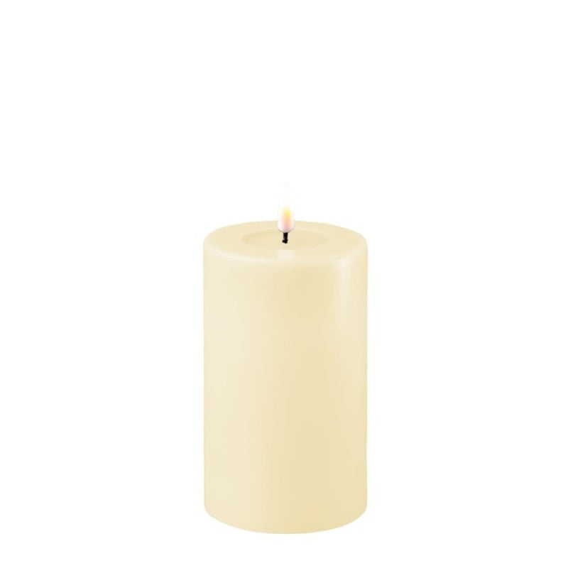 Bougie LED crème cylindrique à effet miroir avec flamme blanche