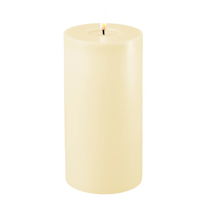 Bougie LED crème effet miroir cylindrique avec flamme blanche