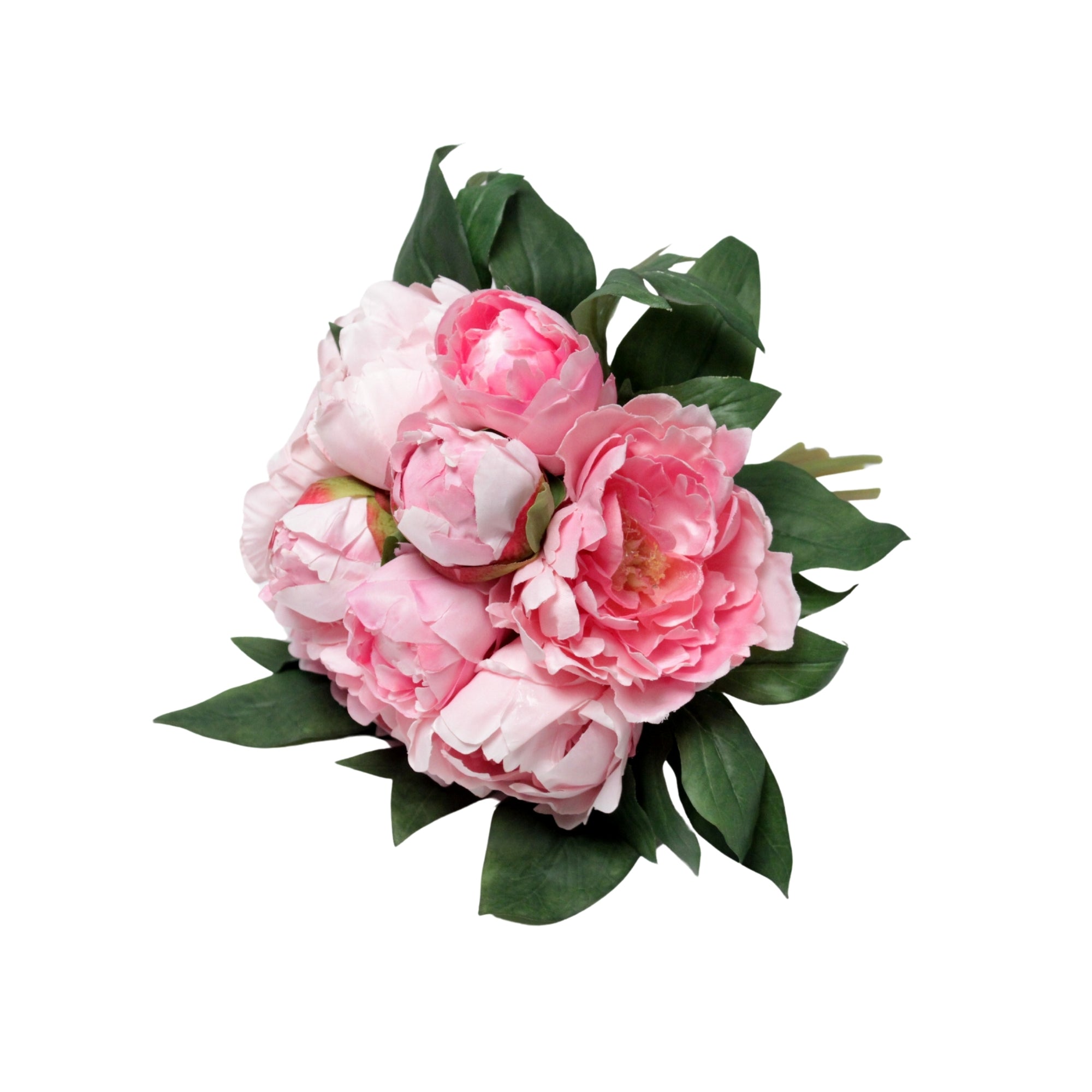 Bouquet de pivoines artificielles roses avec feuillage vert sombre
