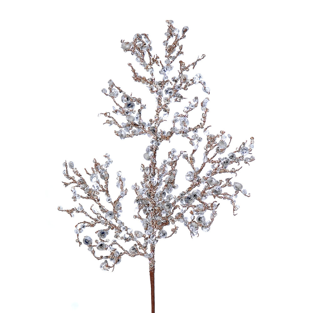 Branche décorative dorée de 55 cm ornée de sequins argentés et brillants