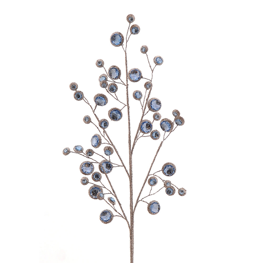 Branche décorative argentée ornée de cristaux bleus ronds