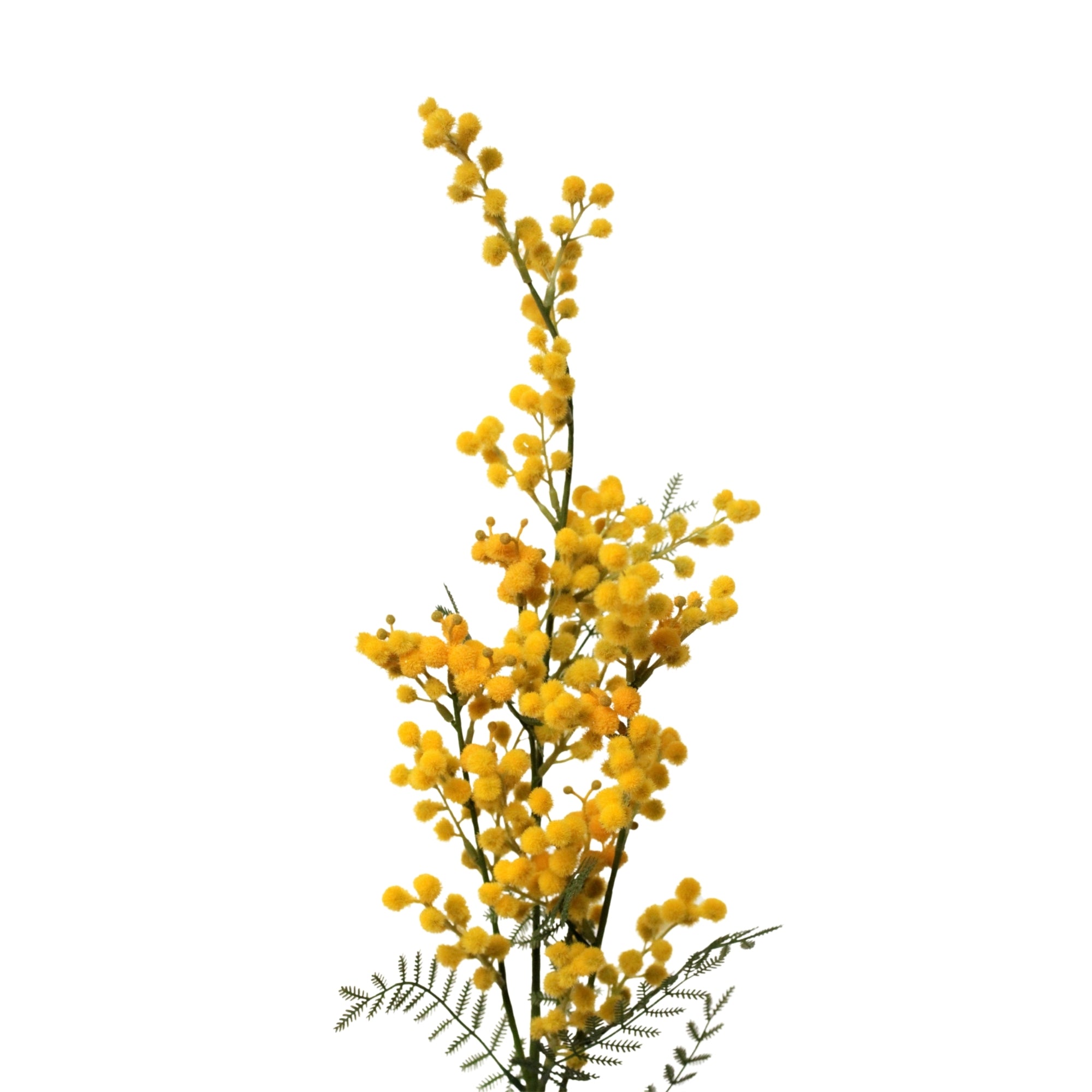Branche de mimosa artificiel jaune à pompons fins avec tige verte