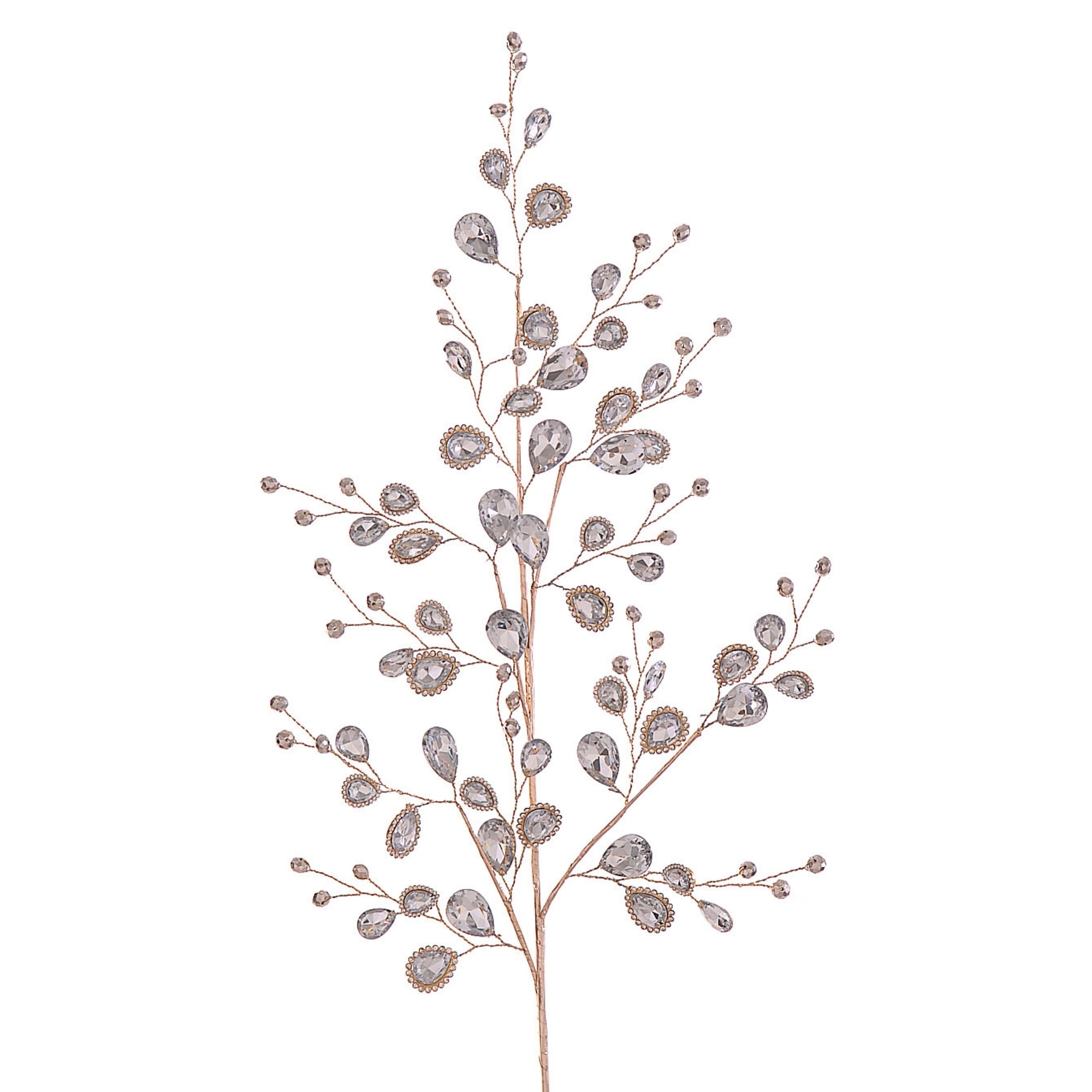 Branche décorative dorée avec cabochons façon cristaux et strass scintillants sur tiges fines