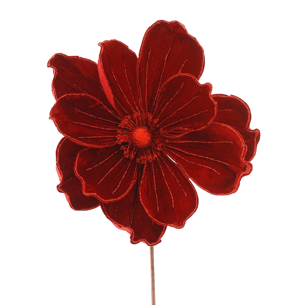 Fleur de magnolia bordeaux en velours avec tige fine