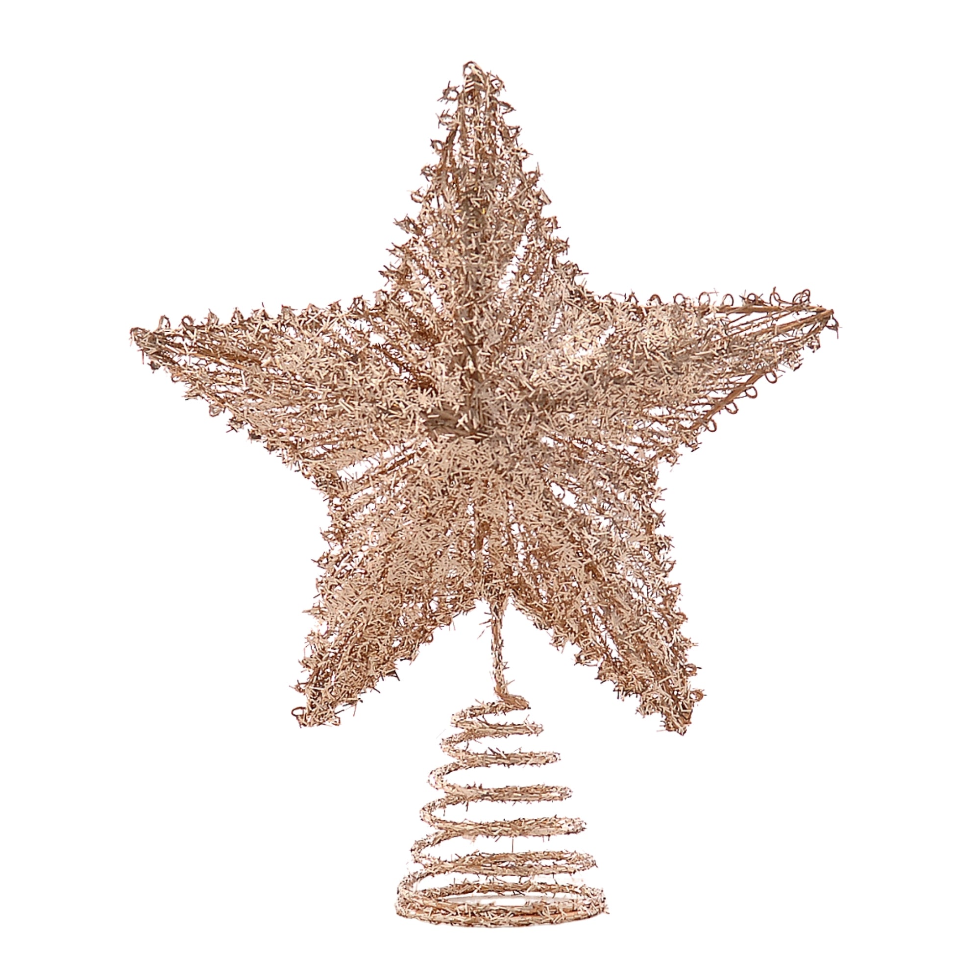 Cimier de sapin étoile dorée à cinq branches, paillettes scintillantes et base spirale