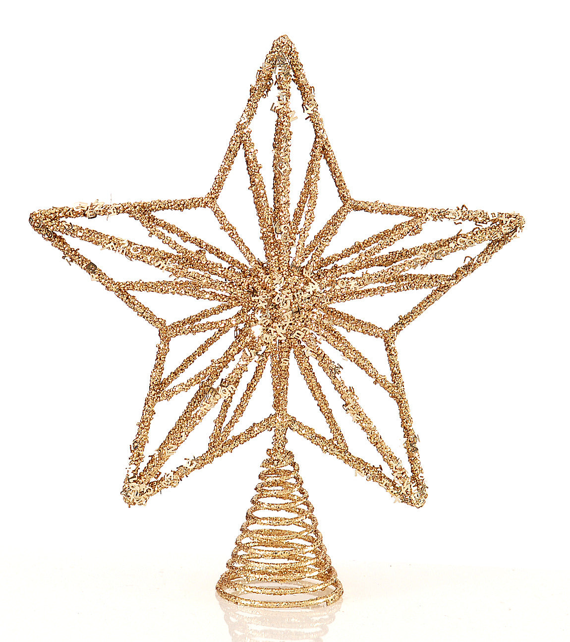 Cimier étoile dorée en métal ajouré, recouvert de paillettes, sur base spiralée
