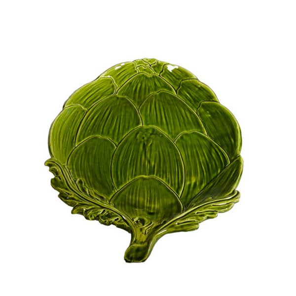 Coupelle artichaut verte en céramique vernissée, motif de feuilles nervurées