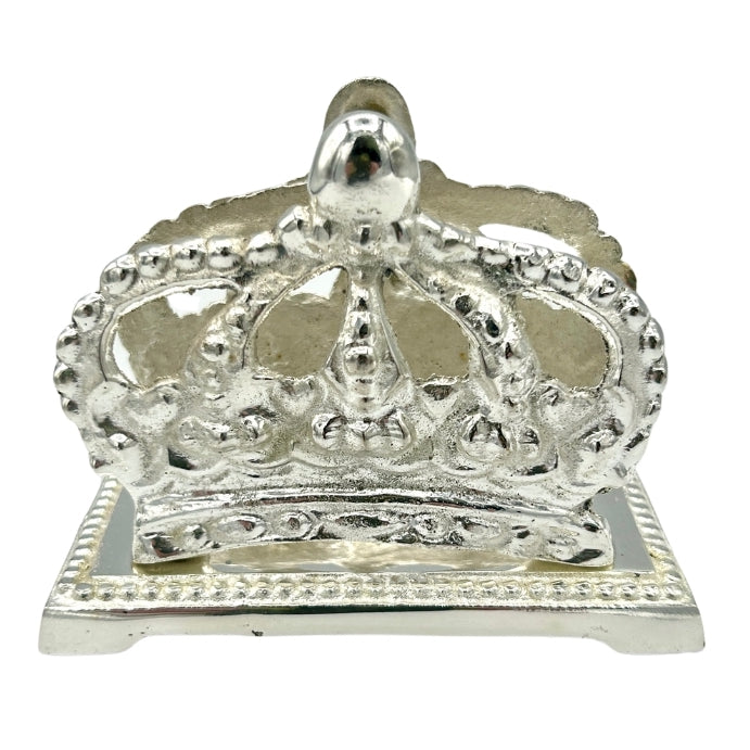 Porte serviettes couronne en métal chromé argenté patiné, vue de face
