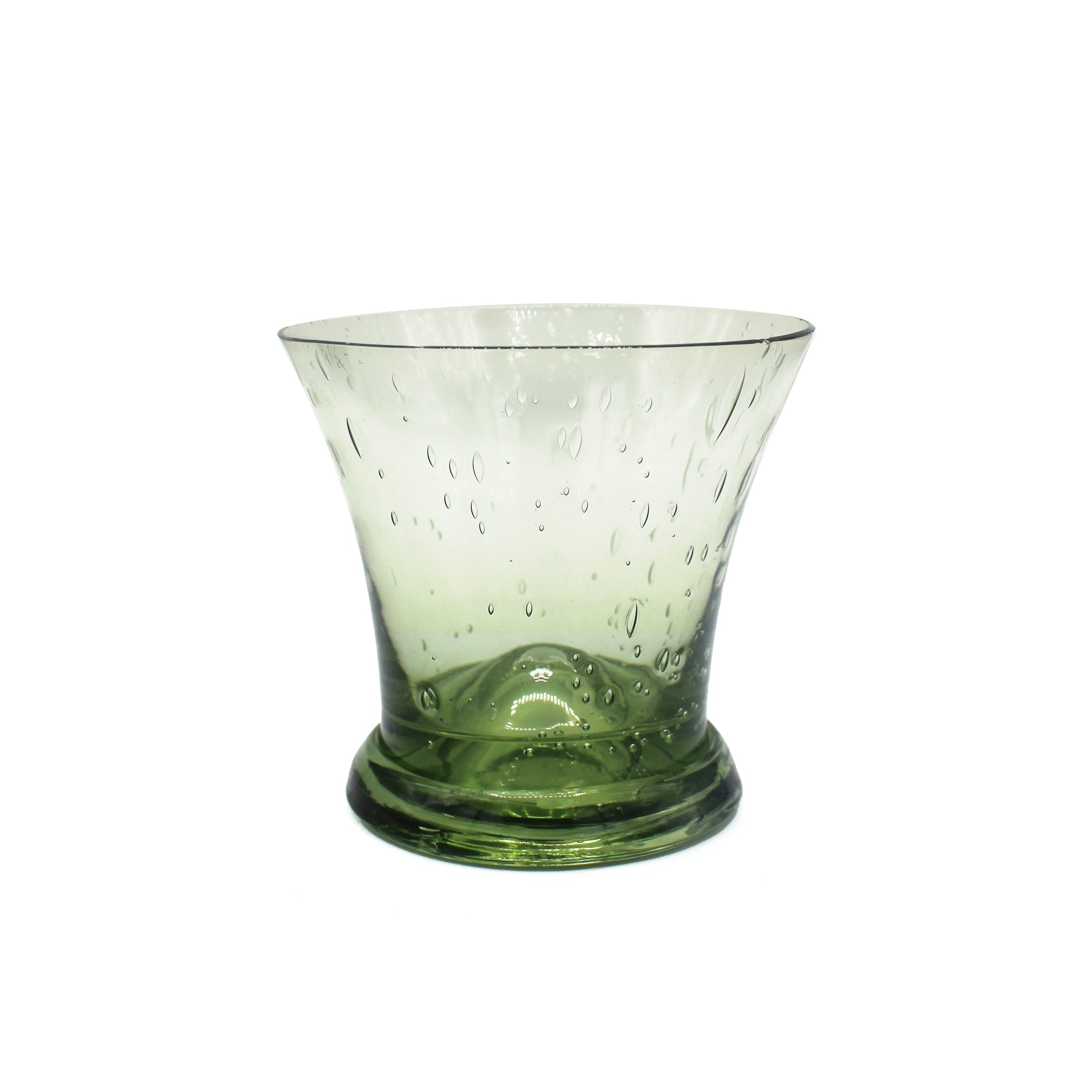 Gobelet en verre soufflé vert fumé à bulle et base épaisse