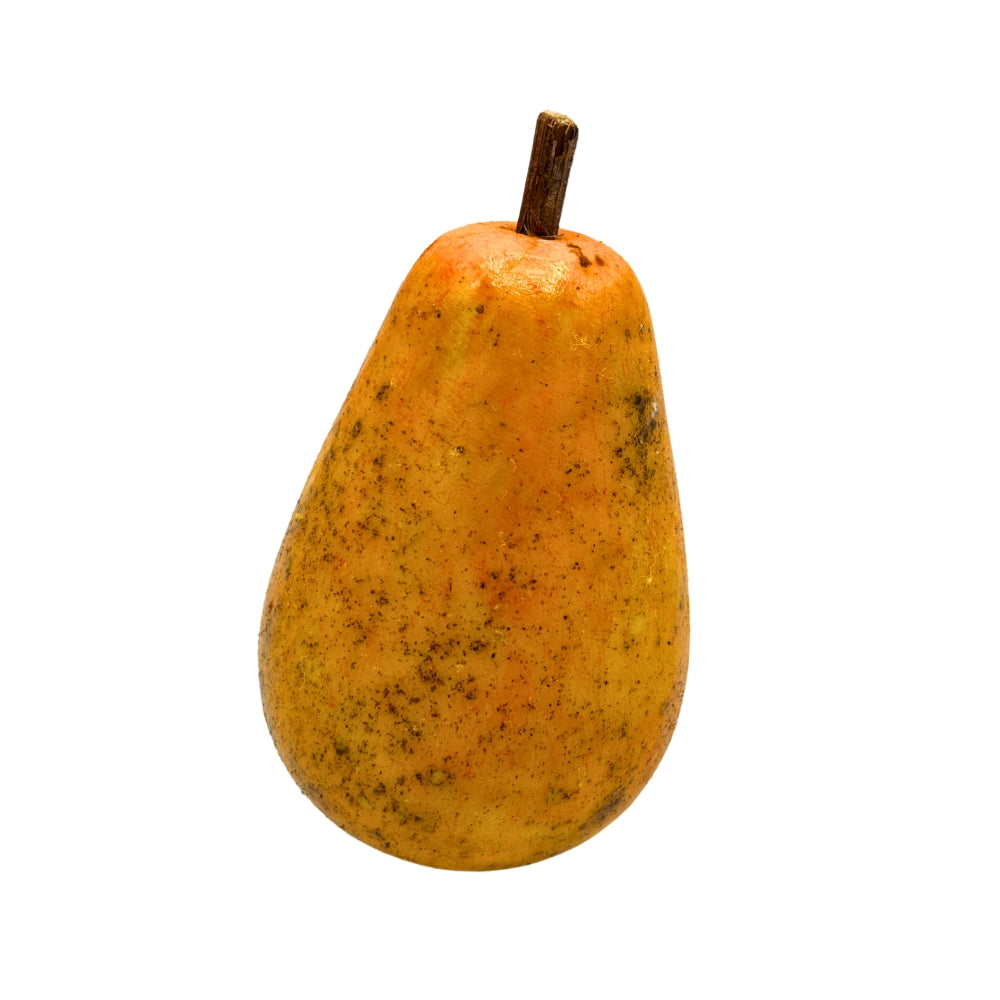 Poire décorative en marbre de Carrare orange et jaune avec tige sombre