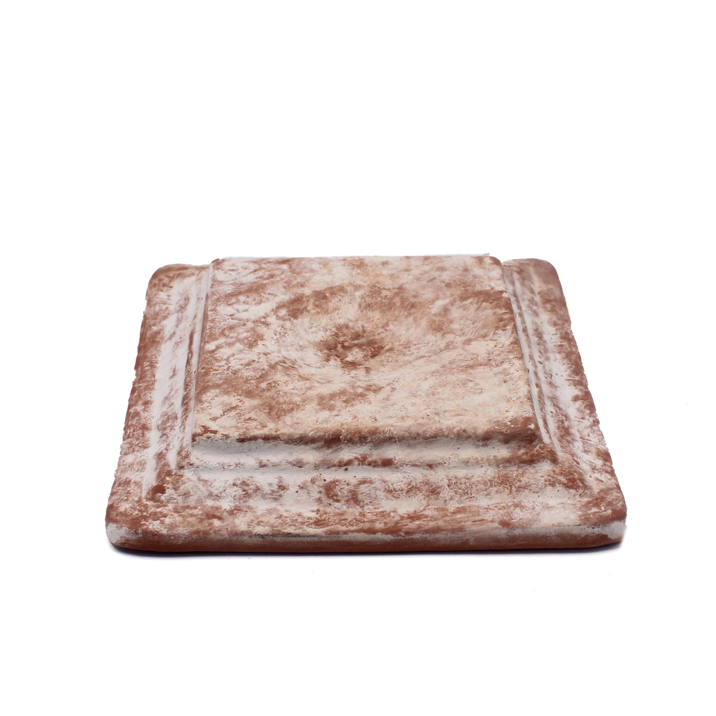 Support carré en terre d'Anduze rosée, cérusée blanc, pour boule parfumée