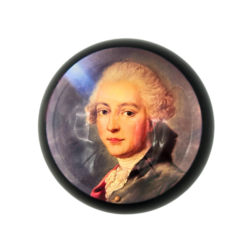 Presse-papier hémisphérique en verre noir avec portrait masculin XVIIIe siècle