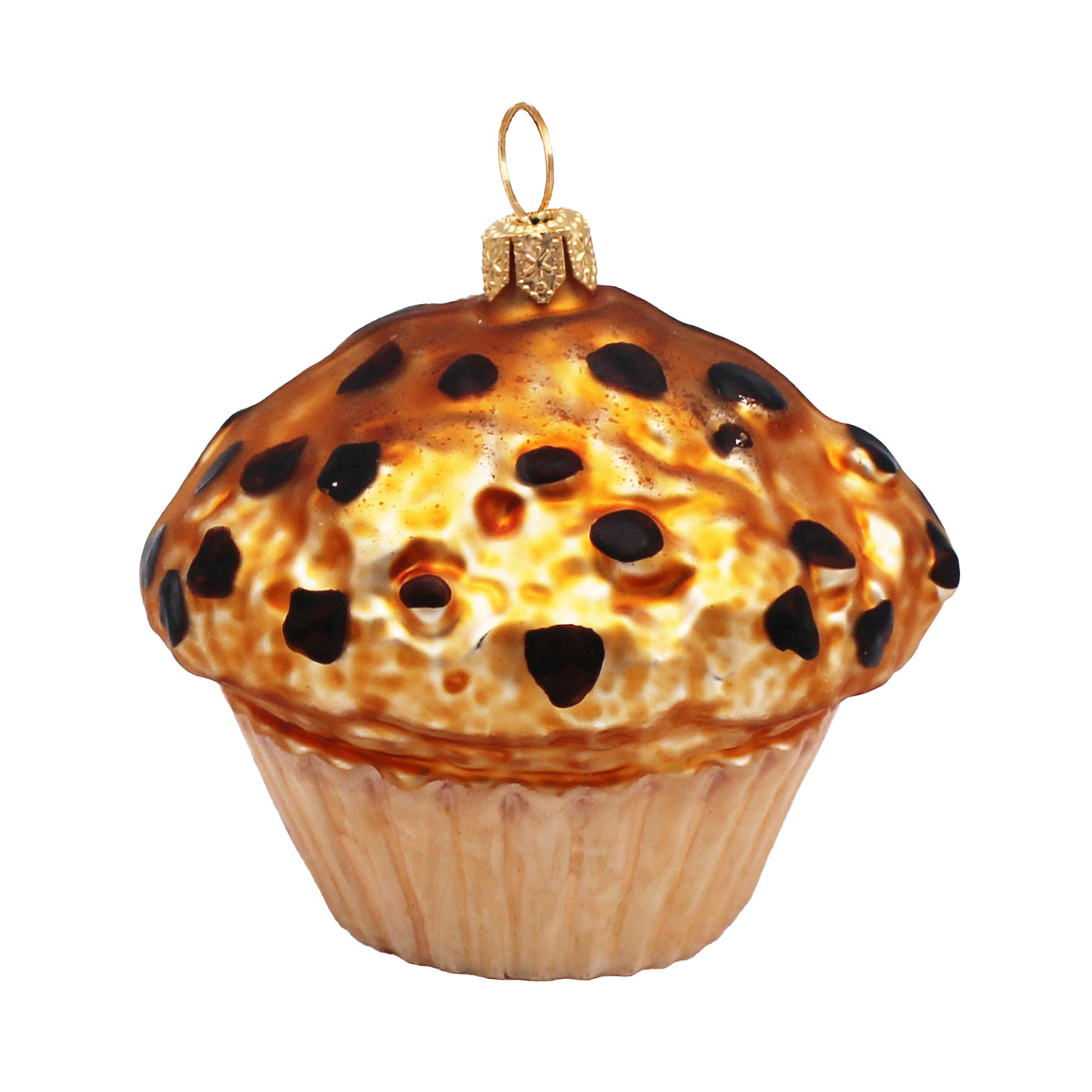 Gâteau aux pépites de chocolat en verre soufflé brun et noir, avec attache dorée