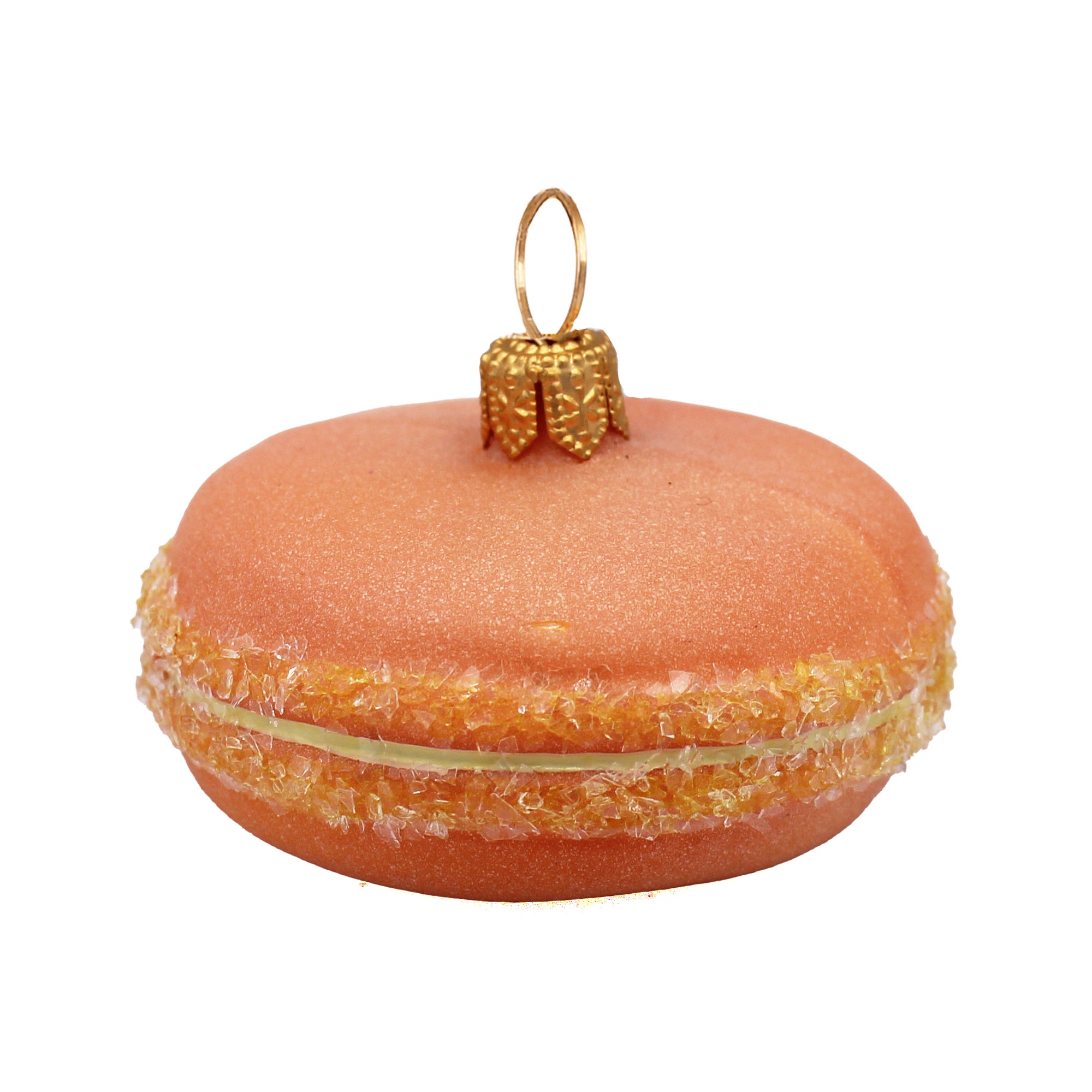 Macaron à l'abricot en verre soufflé orange avec attache dorée
