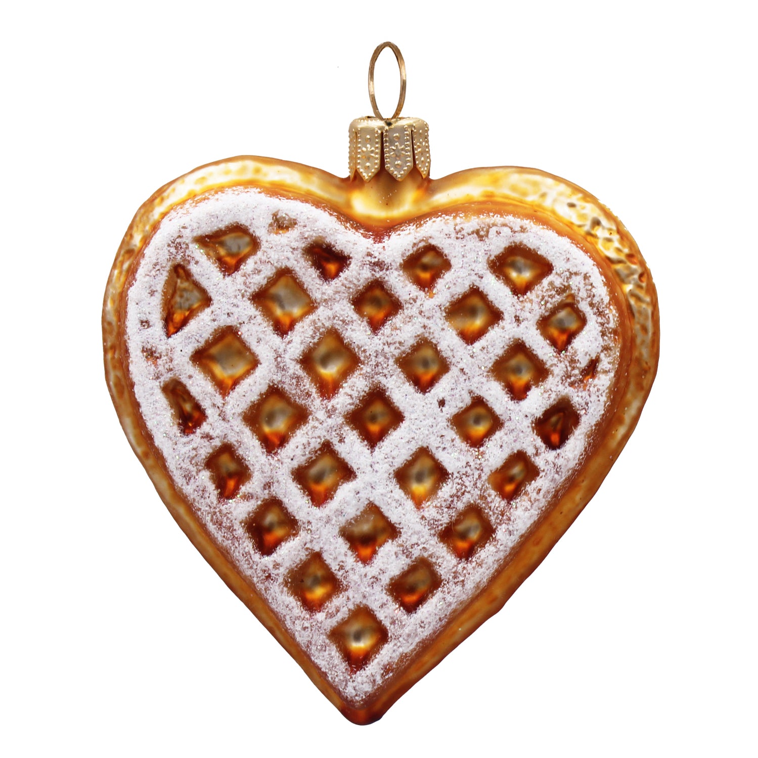 Gaufre en verre soufflé brun et blanc, décor suspendu en forme de coeur
