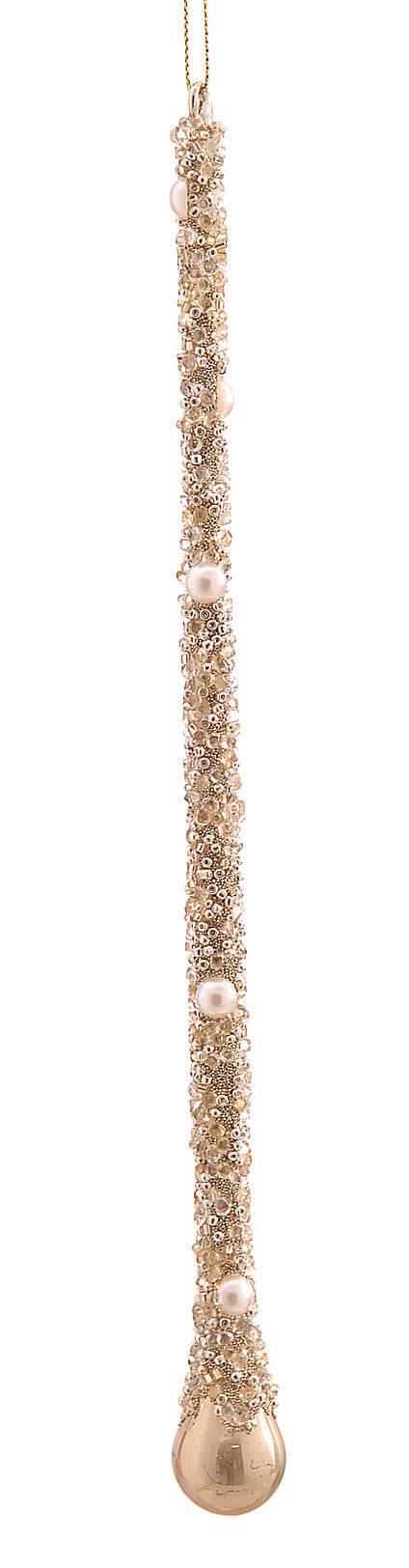 Goutte en verre champagne doré avec perles nacrées et suspente torsadée