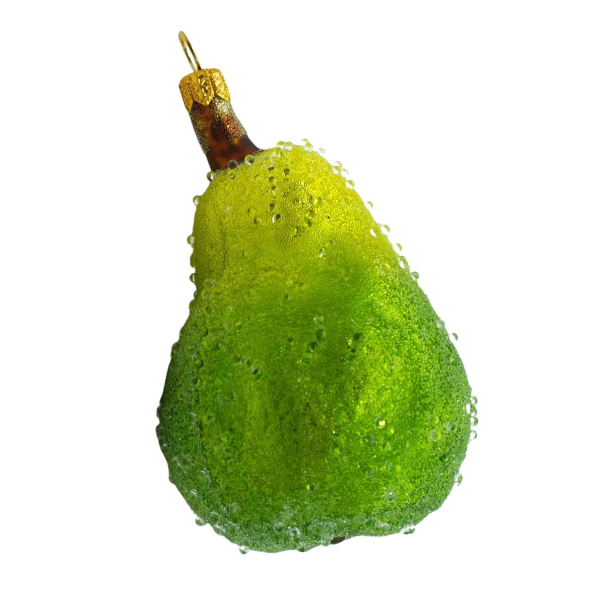 Poire en verre soufflé vert dégradé avec micro-perles et anneau doré