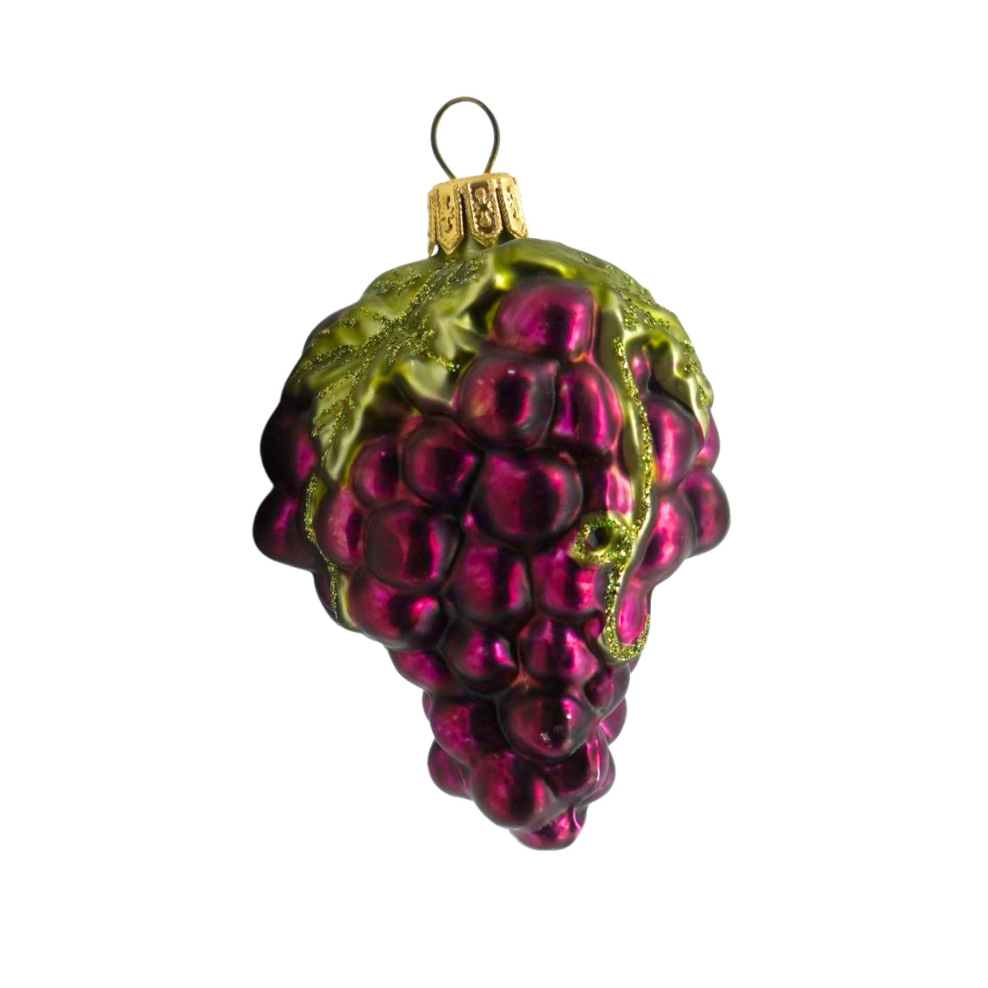 Grappe de raisin en verre soufflé violet et vert avec attache dorée