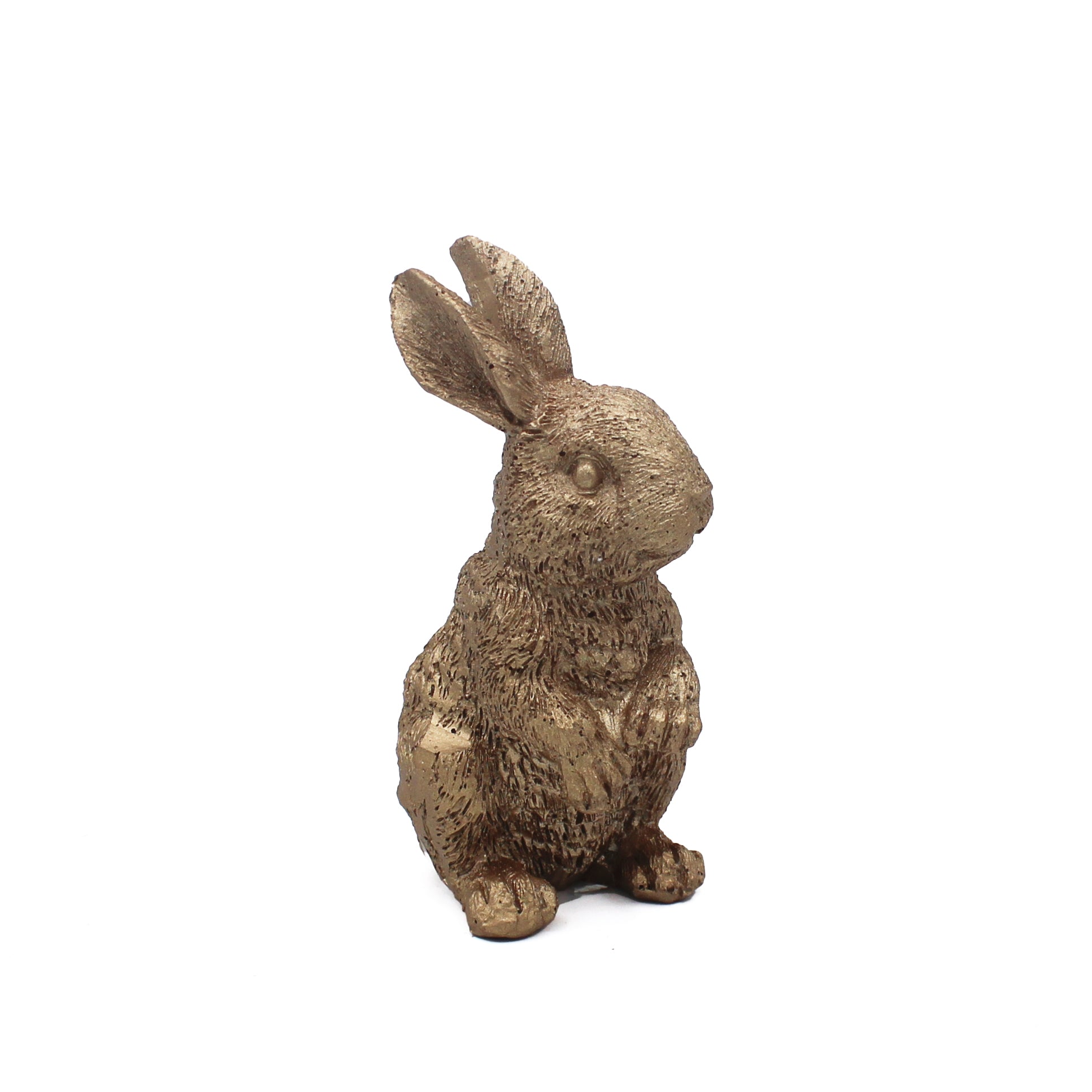 Lapin doré en résine assis, détails réalistes de fourrure et oreilles dressées