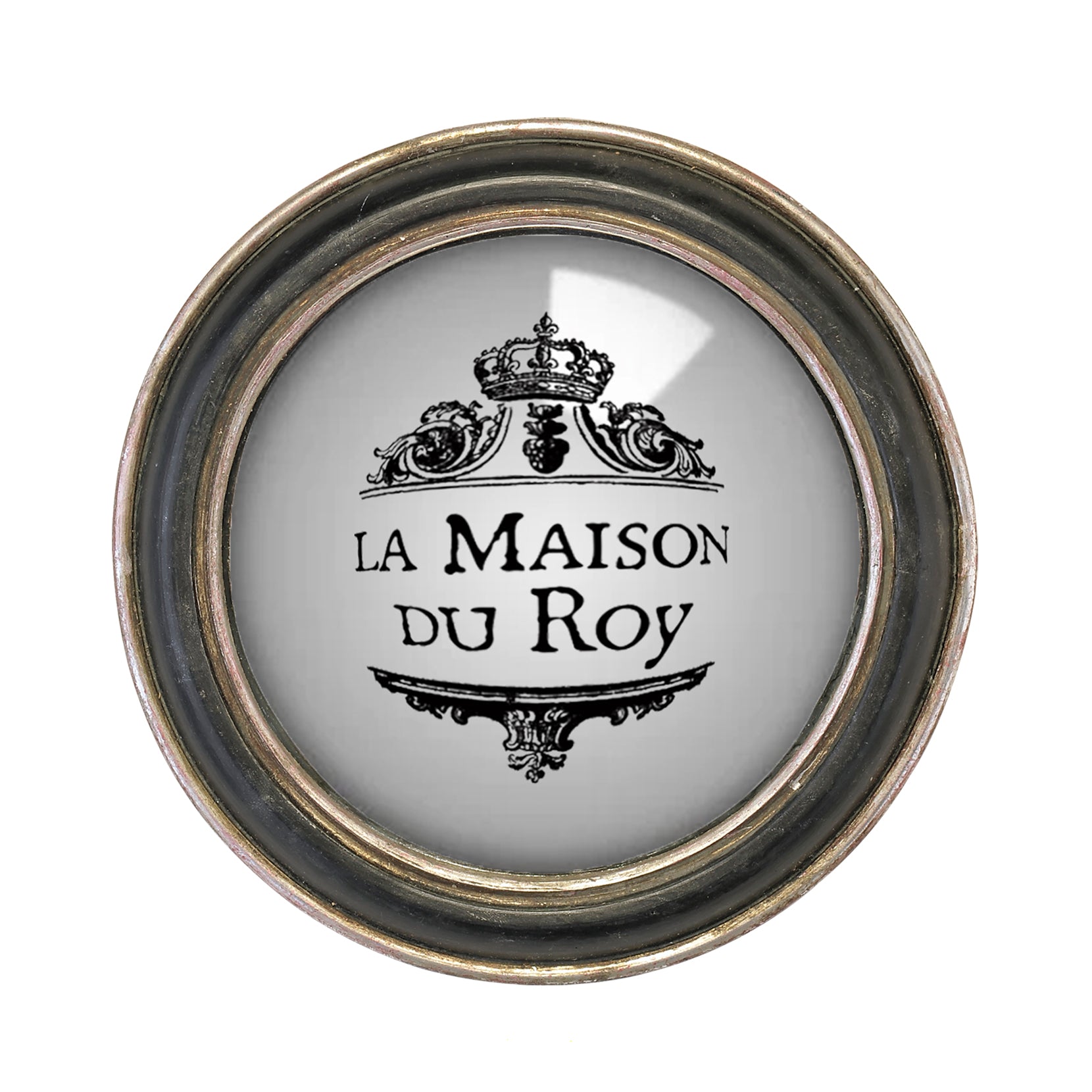 Miroir convexe rond en résine noire patinée, bord intérieur doré