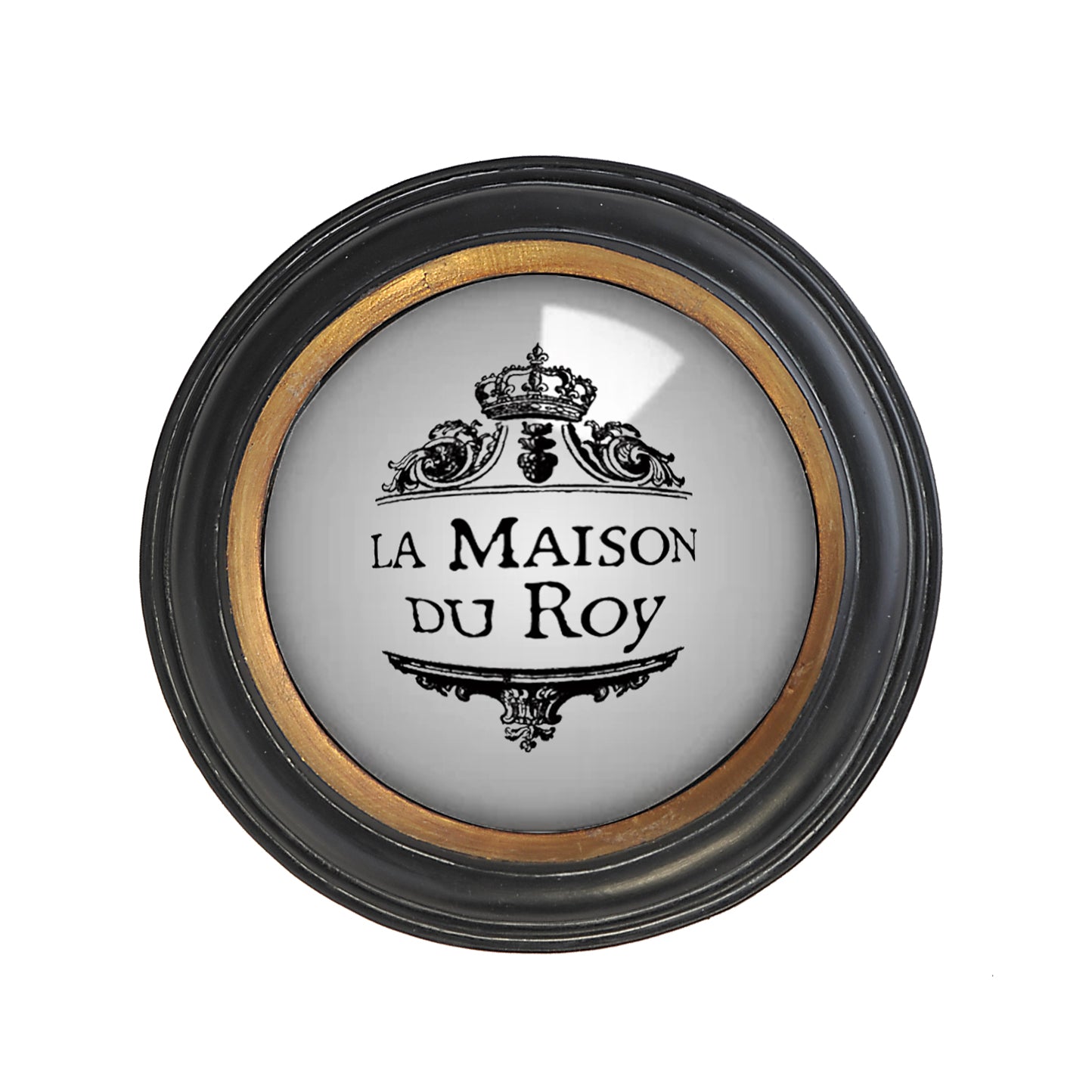 Miroir convexe rond noir à bord intérieur doré patiné en résine