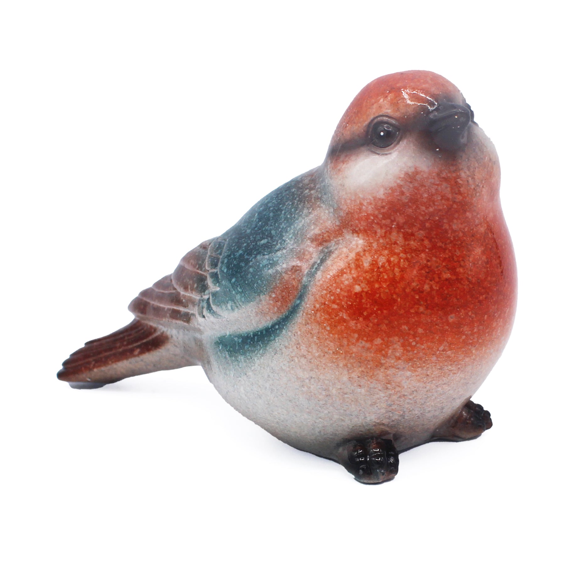 Oiseau décoratif en résine gris et orange, petit volatile à poser