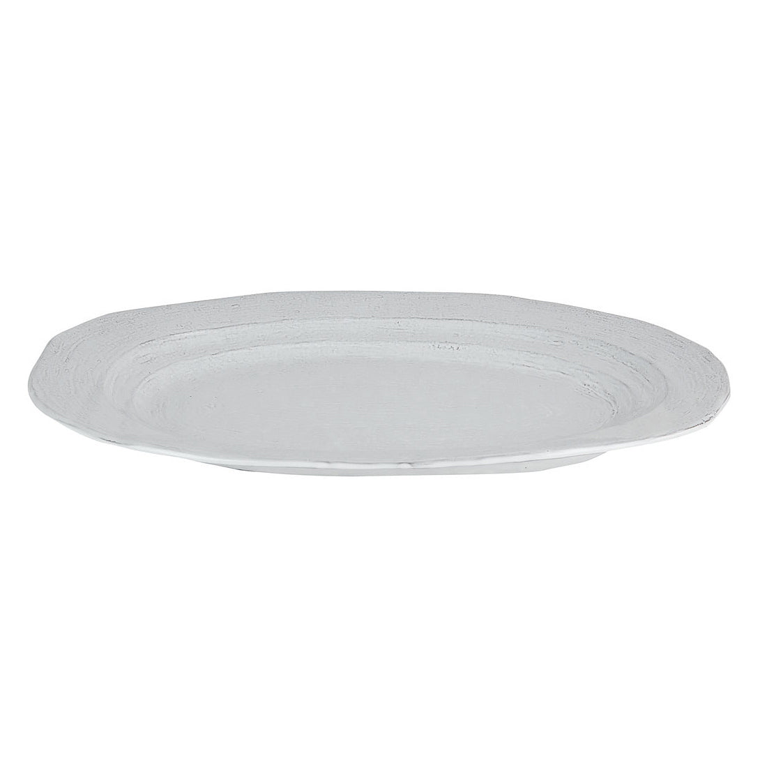 Grand plat ovale blanc en terre cuite Galestro avec bord brut et texture artisanale