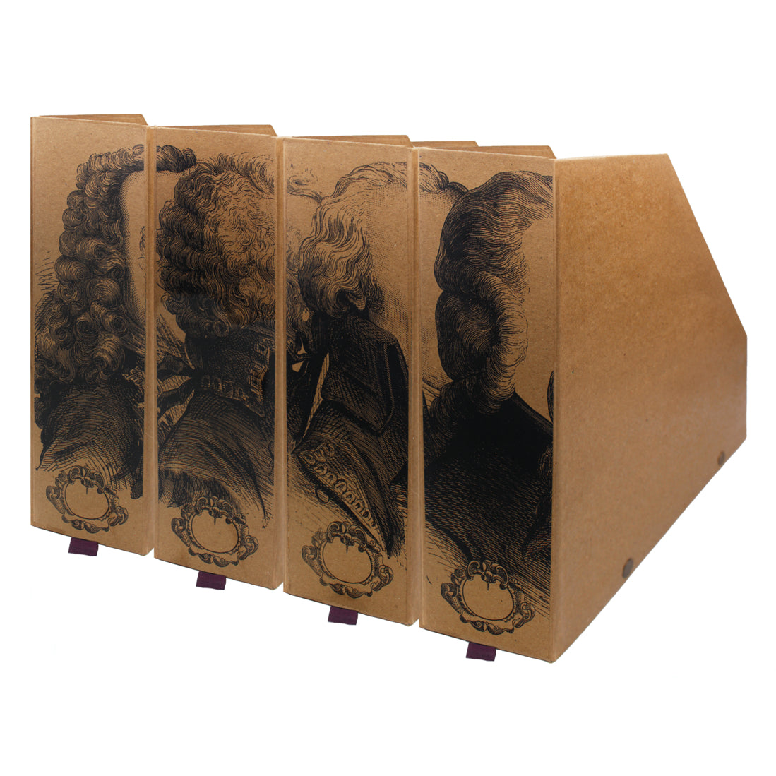 Rangements pour dossiers en carton kraft, motif perruques noires et languettes bleues
