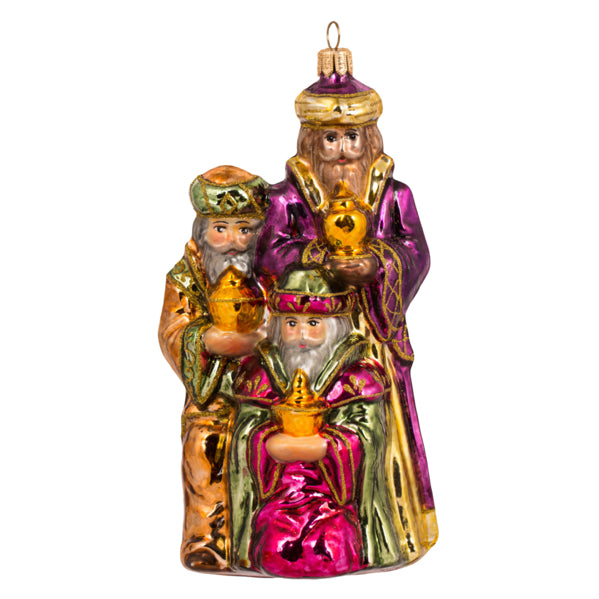 Rois mages en verre soufflé peint à la main, doré, fuchsia et vert