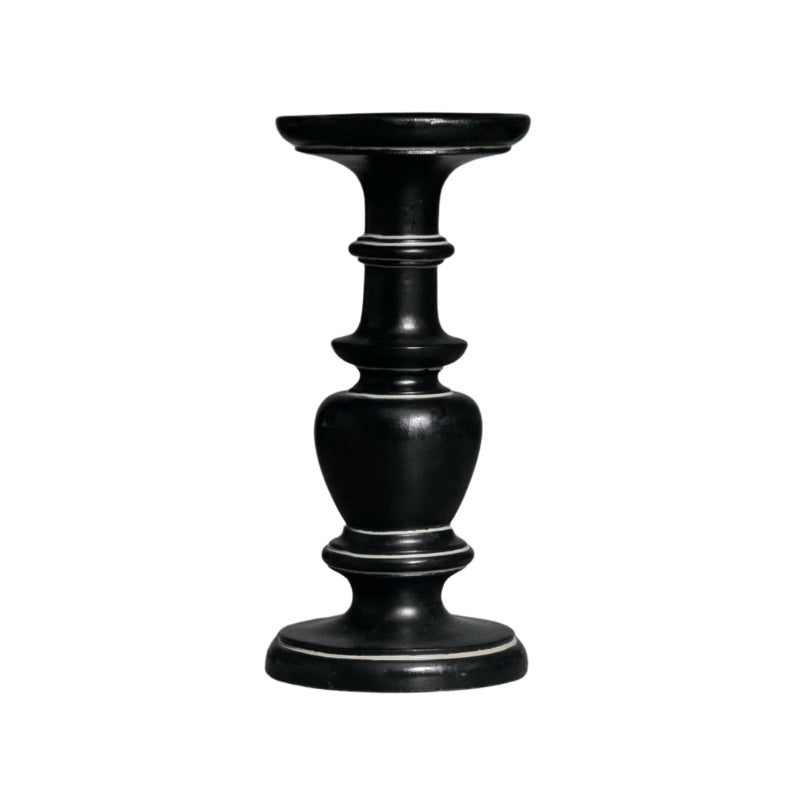 Socle noir en résine pour boule, forme balustre à base ronde et plateau supérieur
