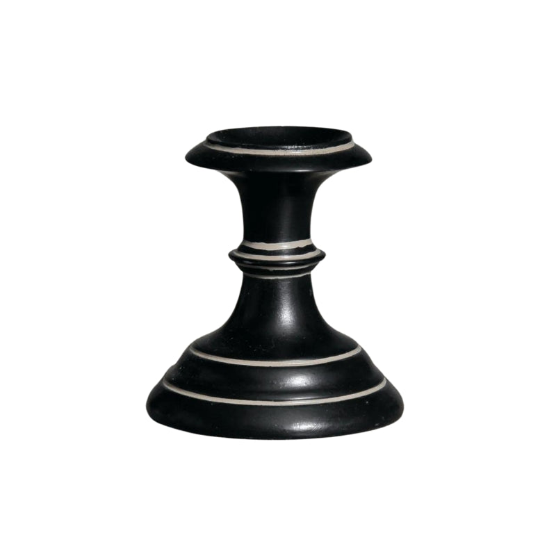 Socle de boule en résine noire, forme évasée à bagues décoratives