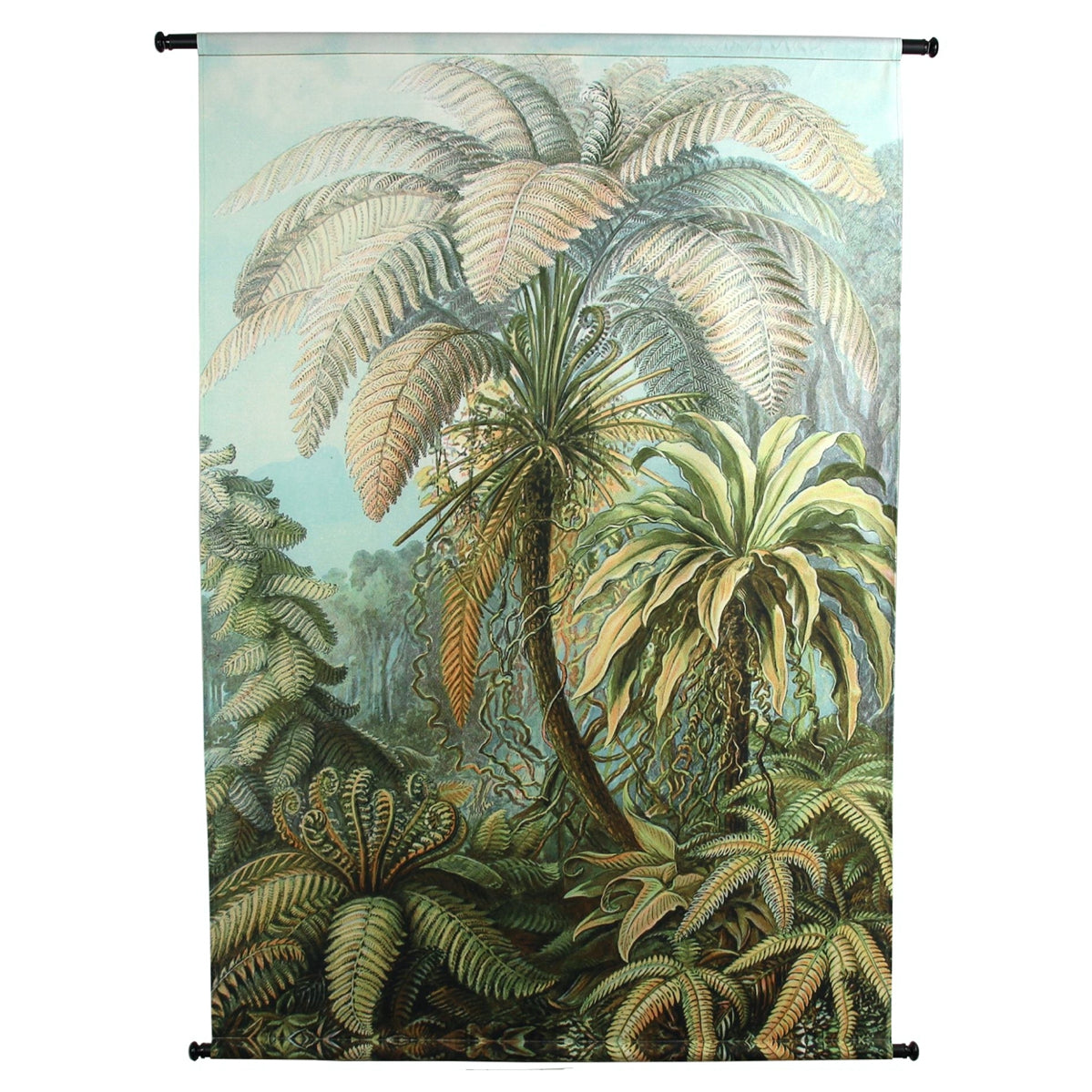 Tapisserie à suspendre en velours imprimé, jungle tropicale aux feuillages verts et bleus