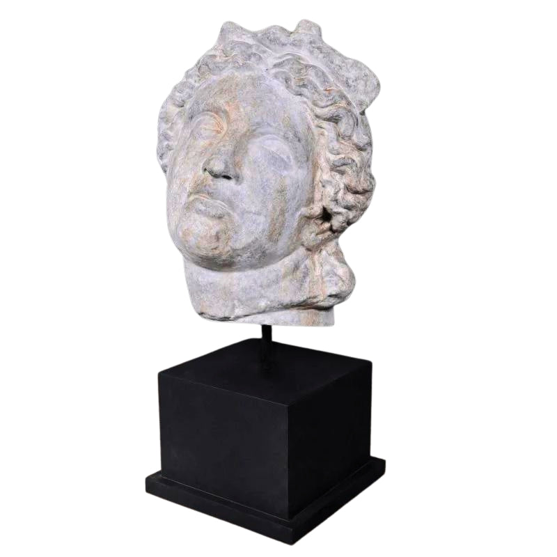 Tête d'Artémis en plâtre patiné blanc sur socle carré en bois noir