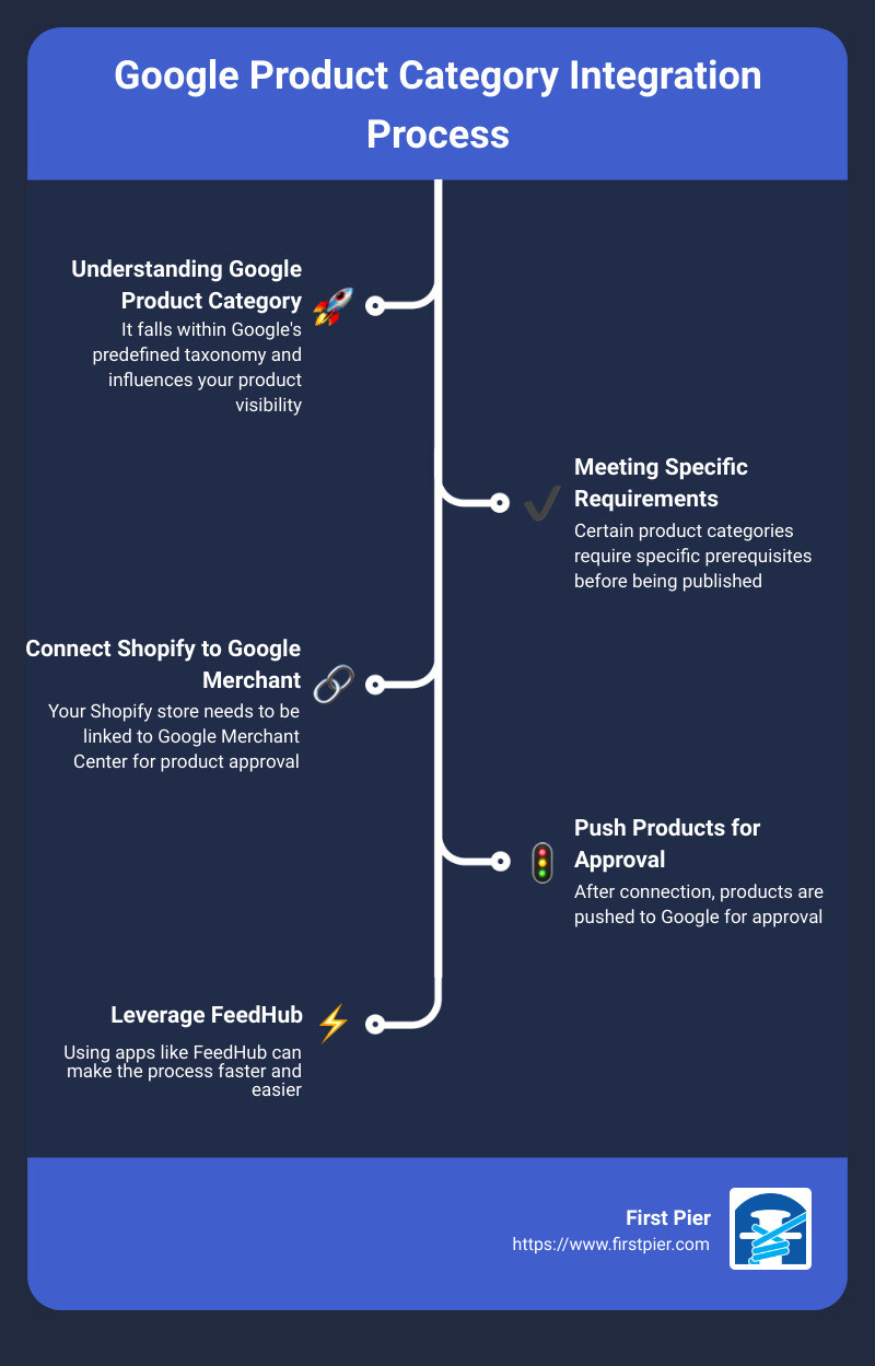 Overview of Google Product Category integration process - how to add google product category in shopify infographic infographic-line-5-steps